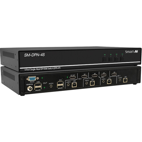 Smart-AVI 4-Port Single-Head DisplayPort KVM Switch with USB 2.0 and Audio