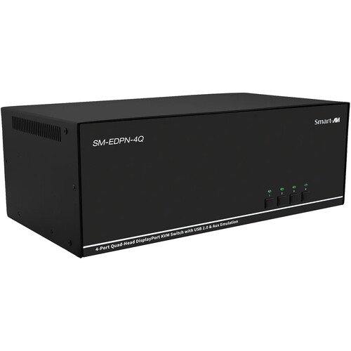 Smart-AVI 4-Port Quad-Head DisplayPort KVM Switch with USB 2.0 & Aux Emulation