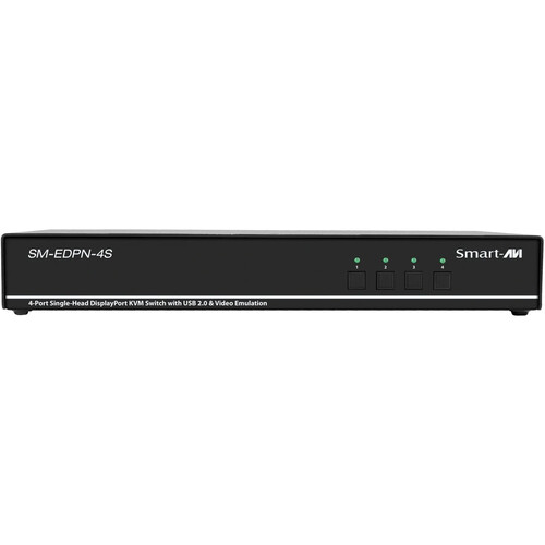 Smart-AVI 4-Port Single-Head 4K60 DisplayPort KVM Switch with Emulation Audio and USB 2.0 Support
