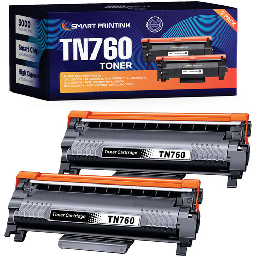 Smart Printink TN-760 High-Yield Toner Replacement Cartridge for Brother Printers (2-Pack)