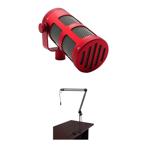 Sontronics PODCAST PRO Supercardioid Dynamic Mic Kit with Broadcast Arm and Cable (Red)