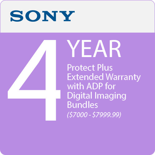 Sony 4-Year Protect Plus Extended Warranty with ADP for Digital Imaging Bundles ($7000 - $7999.99)
