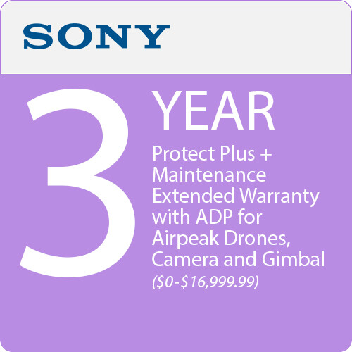 Sony 3-Year Protect Plus + Maintenance Extended Warranty with ADP for Airpeak Drones Camera and Gimbal ($0-$16999.99)