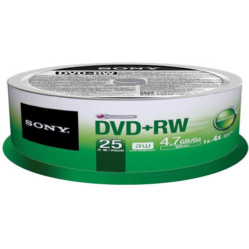 Sony DVD+RW 4.7 GB Recordable Discs (Spindle Pack of 25)