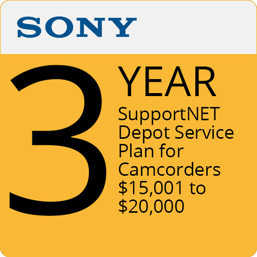 Sony 3-Year SupportNET Depot Service Plan for Professional Camcorders and Cameras ($15001 to $20000)