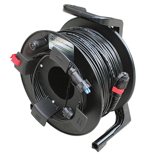 DURATAC 1000 Foot TFS Stainless Steel Armored Tactical Fiber Cable terminated with TFS Anodized Aluminum Bullseye? IP67 Connectors - 2 Fibers - Single Mode - with Reel