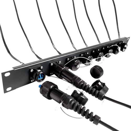 Tactical Fiber Systems Patch Panel with 8 BullsEye Duo Chassis Connectors & Patch Cables with ST Breakouts