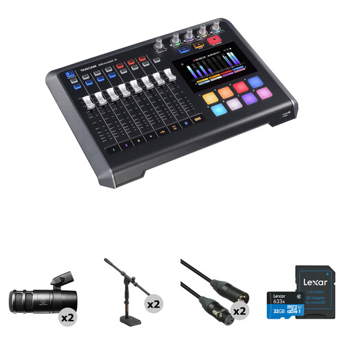 TASCAM Mixcast 2-Person Podcast Kit with Mixer-Recorder Microphones Mic Stands and Cables