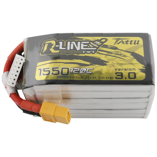 Tattu R-Line 6-Cell 22.2V LiPo Battery Pack with XT60 Plug Version 3.0 (1550mAh)