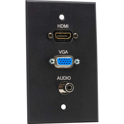 TecNec Board Room 1-Gang Wall Plate with Female HDMI Female VGA & Female 3.5mm Stereo Jack (Black)