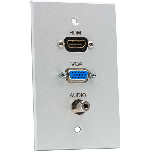 TecNec Board Room 1-Gang Wall Plate with Female HDMI Female VGA & Female 3.5mm Stereo Jack (Clear)