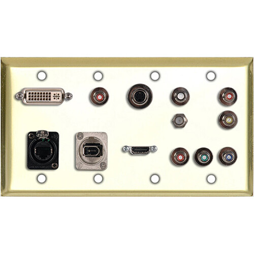 TecNec 4 Gang Brass Multimedia Home Theater Wall Plate WPBR4001