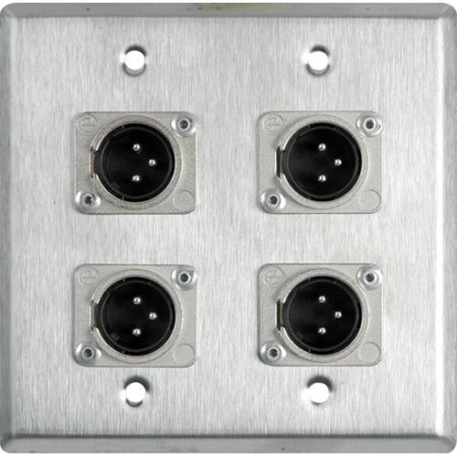 TecNec Four 3-Pin XLR Male 2-Gang Wall Plate (Stainless Steel)