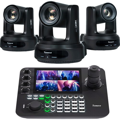 Tenveo All-in-One UHD 4K SDI/HDMI/IP/NDI PTZ 3-Camera Kit with Joystick Controller
