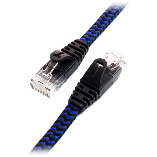 Tera Grand Cat 6 Ultra Flat Braided Ethernet Cable (10Gb 25' Black & Blue)