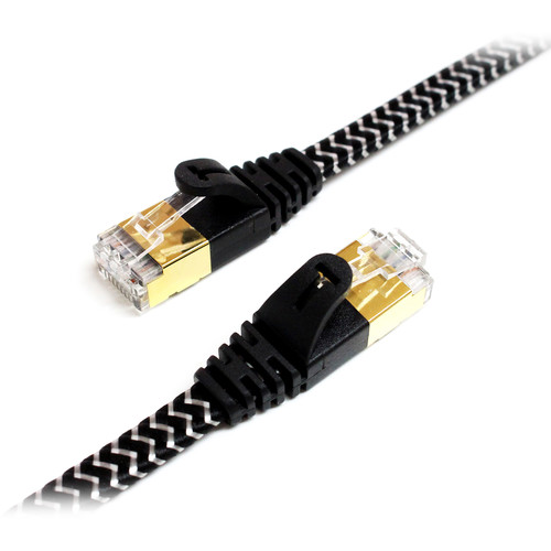 Tera Grand Cat 7 Ultra Flat Braided Ethernet Patch Cable (10Gb 75' Black & White)