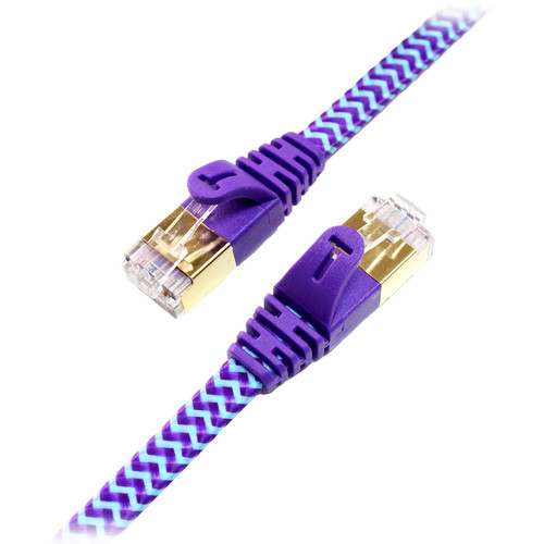 Tera Grand Cat 7 Ultra Flat Braided Ethernet Patch Cable (10Gb 3' Purple & Blue)