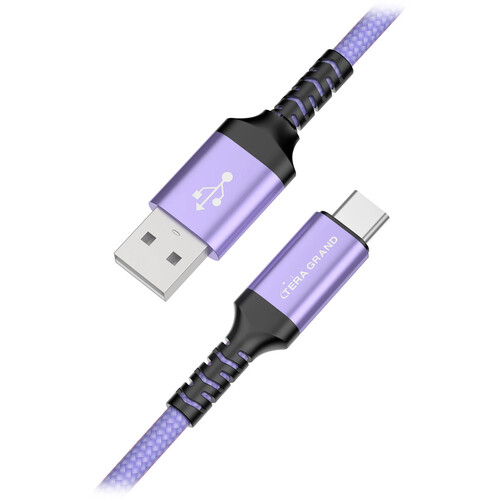 Tera Grand USB-C 2.0 to USB-A Braided Cable (6' Purple)