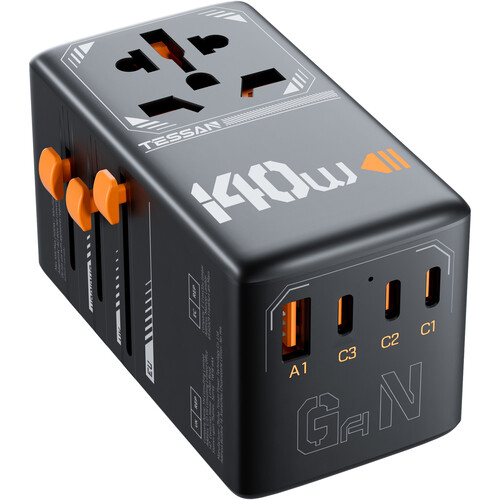 Tessan Universal GaN Travel Adapter with 1 AC Outlet 1 USB-A & 3 USB-C Ports (140W)