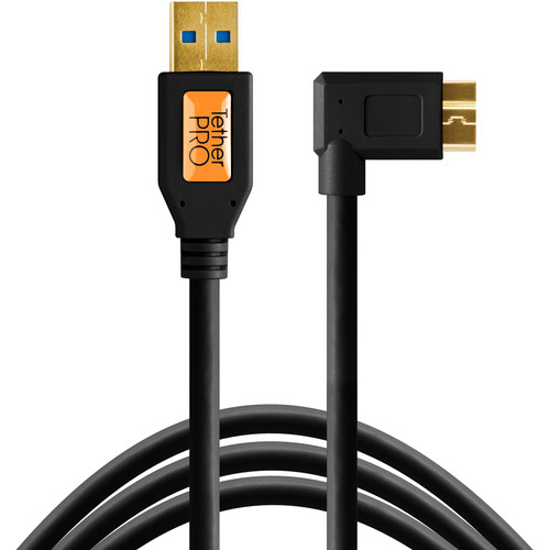 Tether Tools USB 3.0 Type-A Male to Micro-USB Right-Angle Male Cable (15' Black)