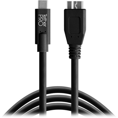 Tether Tools TetherPro USB-C to USB 3.0 Micro-B Cable | for Fast Transfer and Connection Between Camera and Computer | Non-Reflective Black | 15 Feet (4.6 m)