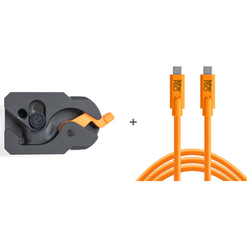 Tether Tools TetherGuard LeverLock Plate & TetherPro USB-C Cable Kit (15' High-Visibility Orange)