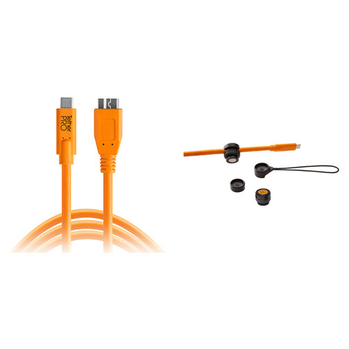 Tether Tools TetherPro USB-C Male to Micro-USB 3.0 Type-B Cable with TetherGuard Camera & Cable Support Kit (15' Orange)