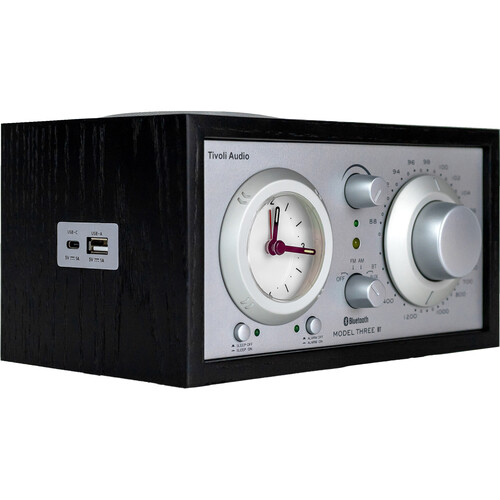 Tivoli Model Three BT Bluetooth Clock Radio with USB Charging (2025 Black Ash/Silver)