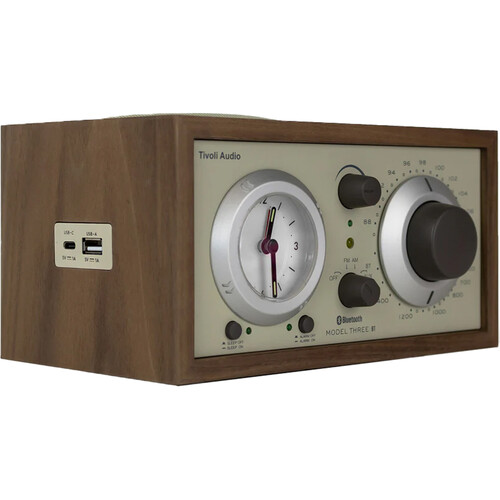 Tivoli Model Three BT Bluetooth Clock Radio with USB Charging (2025 Walnut/Beige)