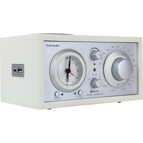 Tivoli Model Three BT Bluetooth Clock Radio with USB Charging (2025 White/Silver)