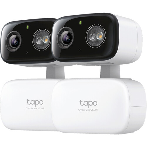 TP-Link Tapo C216 2K Outdoor Pan & Tilt Wi-Fi Security Camera with Night Vision & Spotlights (White 2-Pack)