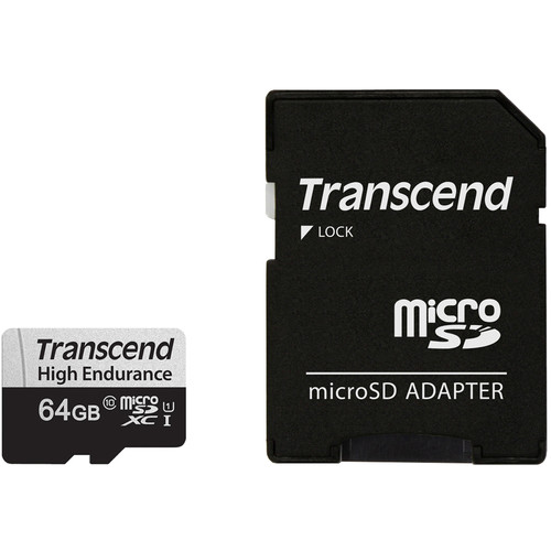 Transcend 64GB High Endurance 350V UHS-I microSDXC Memory Card with SD Adapter