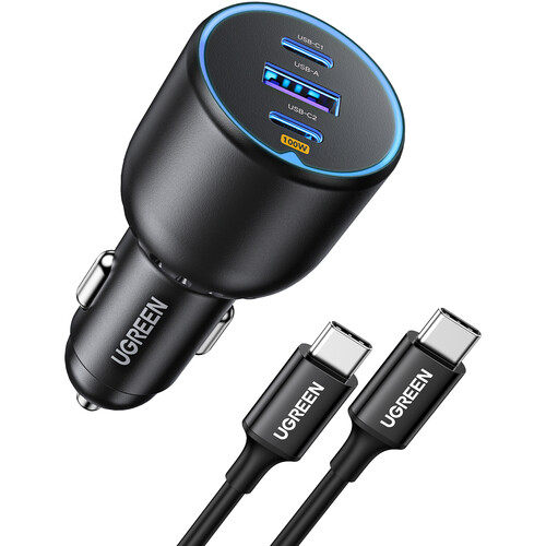UGREEN 130W 3-Port USB Car Charger with USB-C Cable