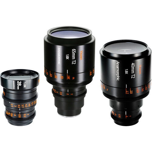Vazen 28 40 & 65mm Anamorphic Lens Set with Case (MFT Mount Amber Flare)
