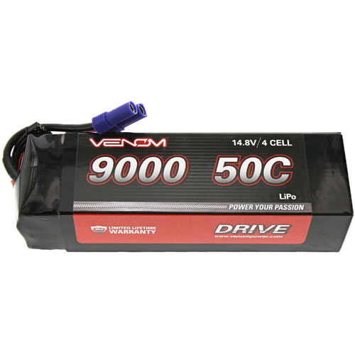 Venom Drive Series 50C 4S - 9000mAh 14.8V LiPo RC Battery - Universal 2.0 Plug, Lithium Polymer 4 Cell - Soft Silicone Connector & Compatible w/ XT60, Traxxas, Deans, EC5, 2WD, 4WD, Truck & Buggies
