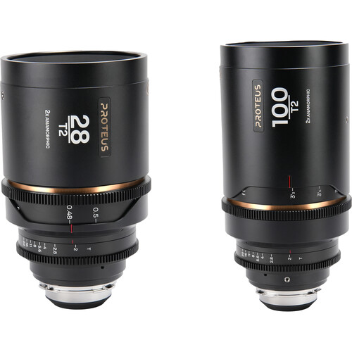 Venus Optics Laowa Proteus 2x Anamorphic 28 & 100mm T2 Lens Bundle (PL/EF Feet Amber Flare)