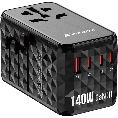 Verbatim UTA-10 140W 4-Port USB GaN III Universal Travel Adapter