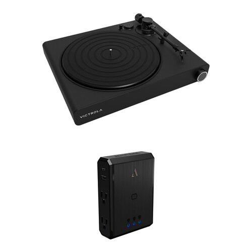 Victrola Stream Onyx Wi-Fi Turntable and Austere 4-Outlet Surge Protector Kit