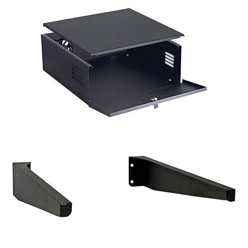 Video Mount Products DVR-LB1 DVR Lockbox with Fan & DVR-WA Wall Mounting Arms (Black)
