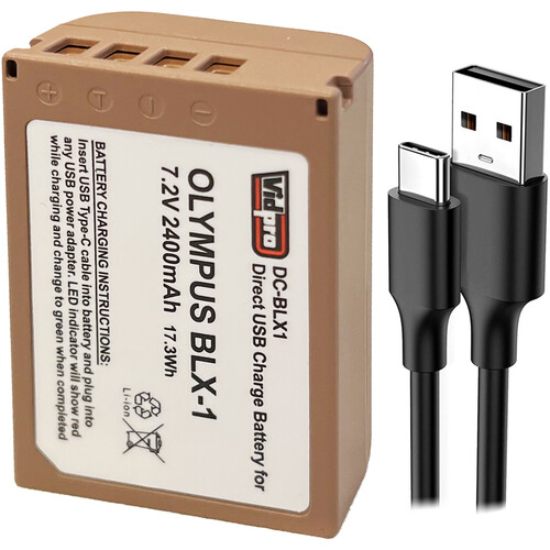 Vidpro BLX-1 Type Battery with USB-C Charging for OM-1 Mirrorless Camera & More