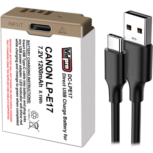 Vidpro LP-E17 Type Battery with USB-C Charging for Canon Cameras