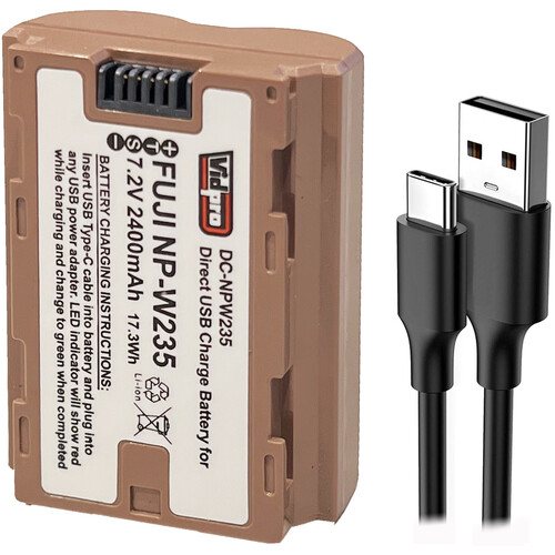 Vidpro NP-W235 Type Battery with USB-C Charging for FUJIFILM X-T5 & More