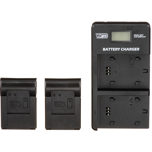 Vidpro Dual-Bay LCD Digital Charger for Select SJCam Camera Batteries