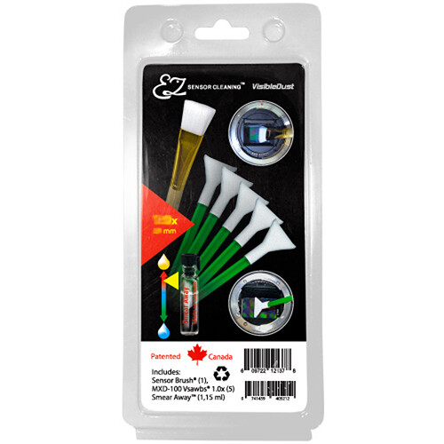 VisibleDust EZ Sensor Cleaning Kit PLUS with Smear Away 5 Green 1.0x Vswabs and Sensor Brush