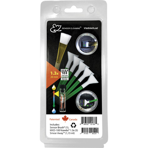 VisibleDust EZ Sensor Cleaning Kit PLUS with Smear Away 5 Green 1.3x Vswabs and Sensor Brush