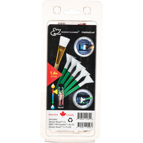 VisibleDust EZ Sensor Cleaning Kit PLUS with Smear Away 5 Green 1.6x Vswabs and Sensor Brush