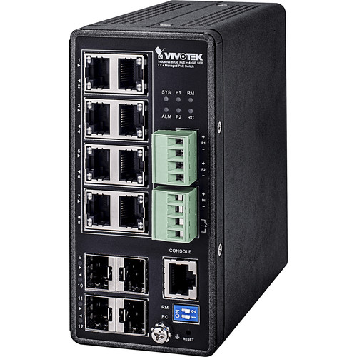 Vivotek Industrial VivoCam AW-IHT-1271 8-Port PoE+ Compliant Managed Network Switch with SFP