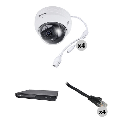 Vivotek ND9323P 8-Channel 4K UHD NVR (No HDD) with Four FD9369-F2 2MP Dome Cameras & Four 25' Snagless Patch Cables
