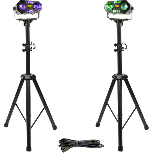 VocoPro Dynamic Duo All-in-One Dual Rave Light Package with Stands Brackets and DMX Cable