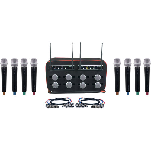 VocoPro MIB-QUAD-8H Eight-Person Wireless Handheld Microphone System (H1 H2: 900 Mhz)
